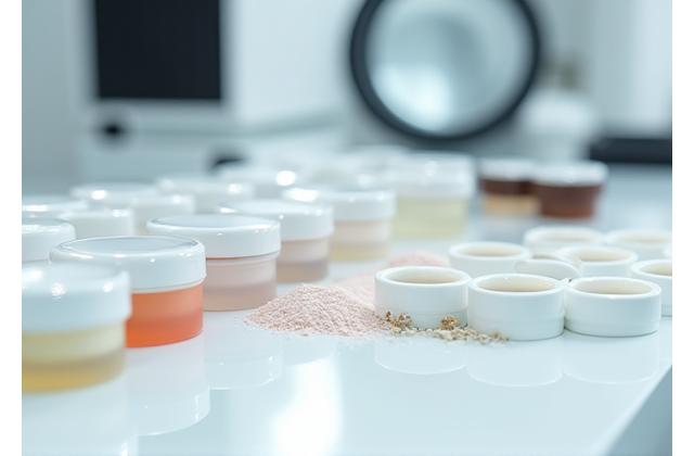 Échantillons de produits cosmétiques sous contrôle qualité strict